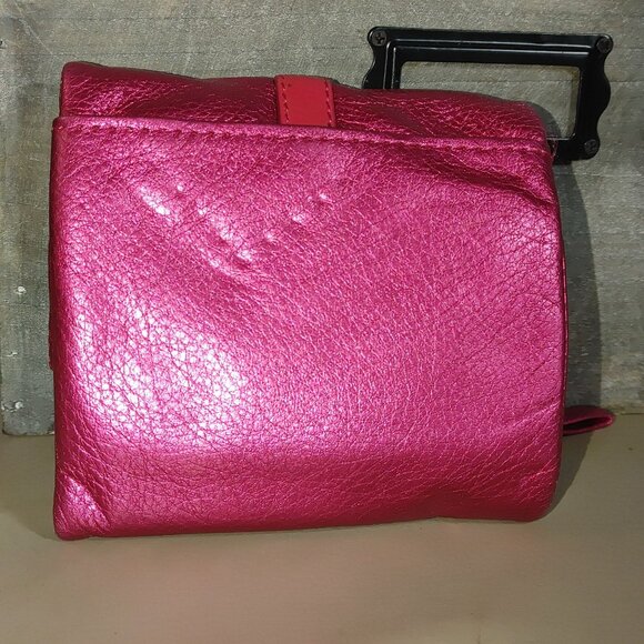 Brighton Nolita Shimmer Small Trifold Wallet Metallic Pink Leather Card Holder - Picture 4 of 11